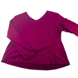 Anybody Womens V-Neck Long Sleeve Top Magenta Medium Polyester & Elastane